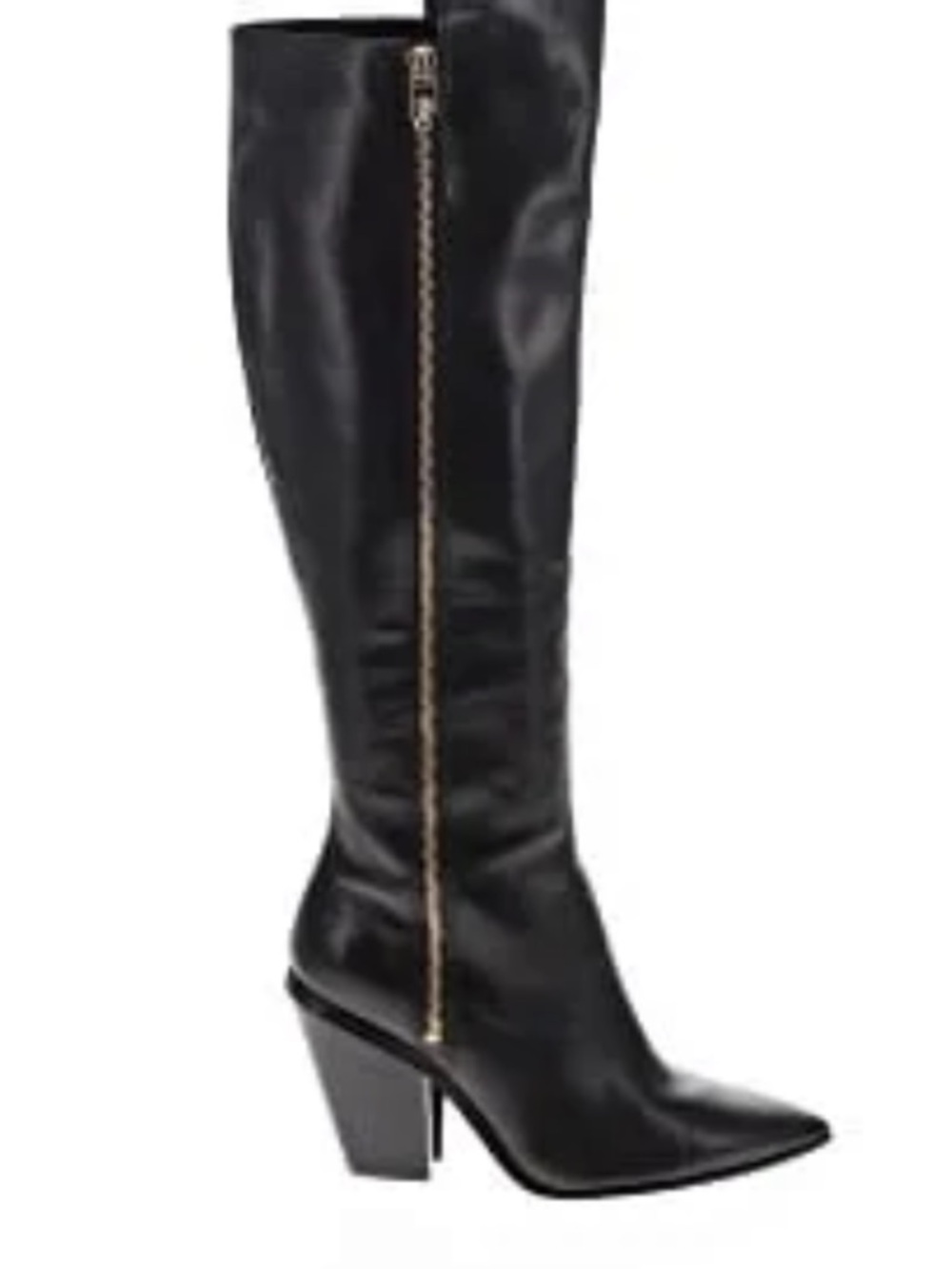 Sigerson Morrison Black Knee-High Pointed-Toe Boots with Gold Zipper